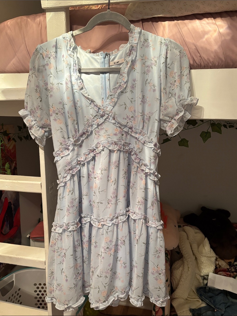 mi ami Light Blue Floral Ruffle Dress